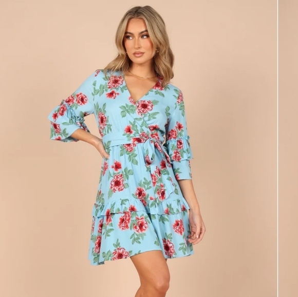 Petal+Pup Cassat Blue Floral Wrap Mini Dress - Picture 3 of 9